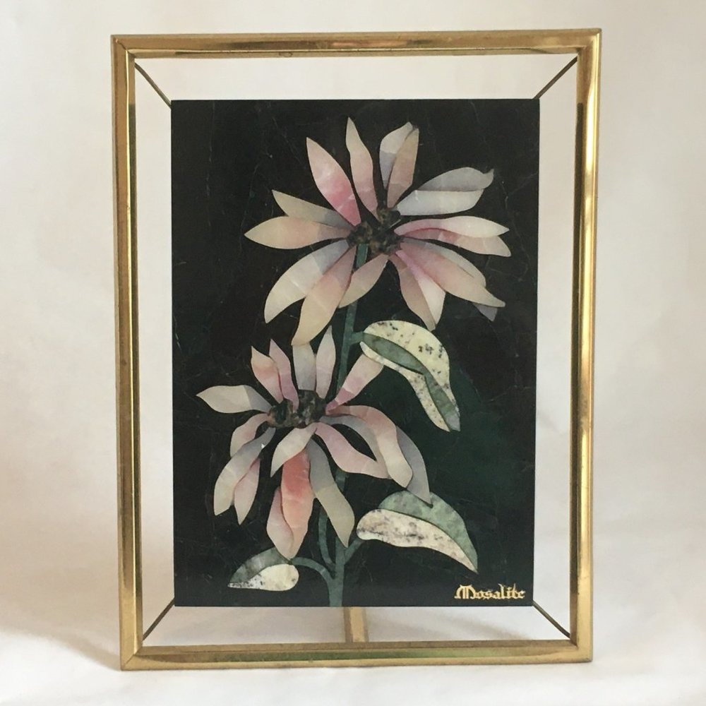 Pietra Dura Inlaid Stone Floral Plaque Mosalite